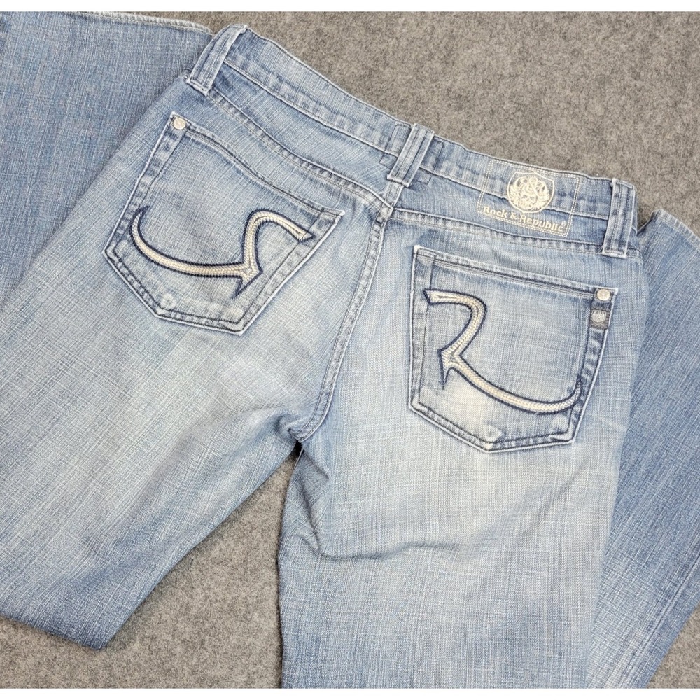 Rock Republic Jeans Womens 31 Blue Grunge Festival Button Fly Cowgirl Rodeo Y2K